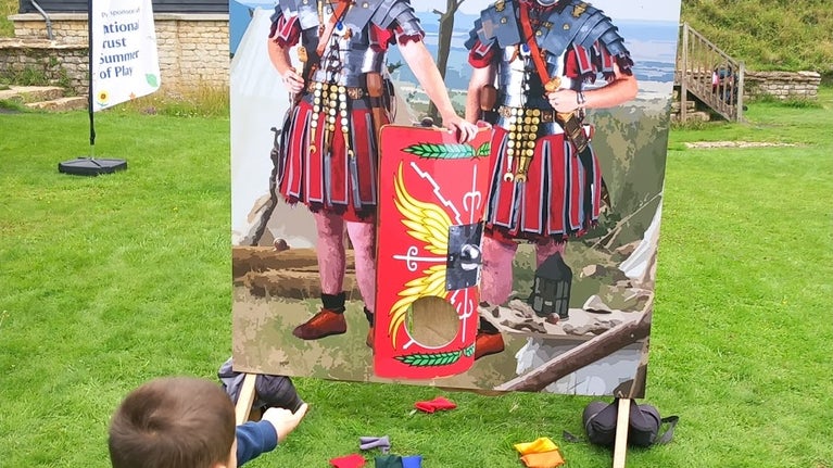 Beanbag throwing at Chedworth Roman Villa